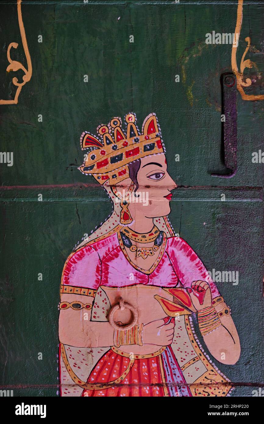 Painted Bikaner Window Shutter Depicting Radha & Krishna - 19thC Painted Bikaner Window Shutter Depicting Radha & Krishna - 19thC