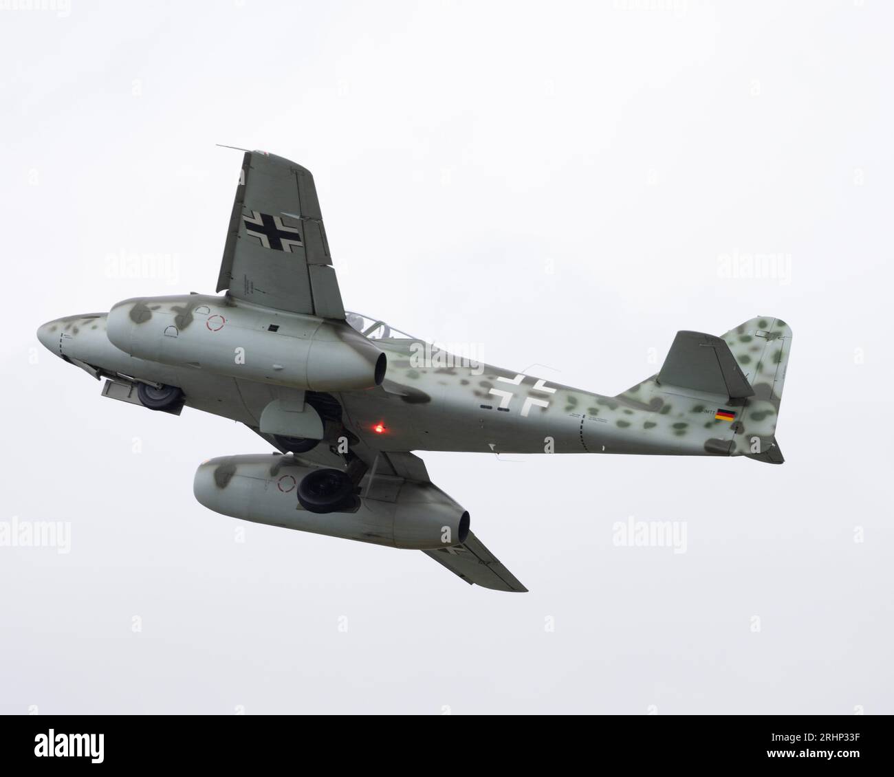 A replica of the German Me262 World War Two jet fighter flying at the 2023 Royal International Air Tattoo Stock Photo