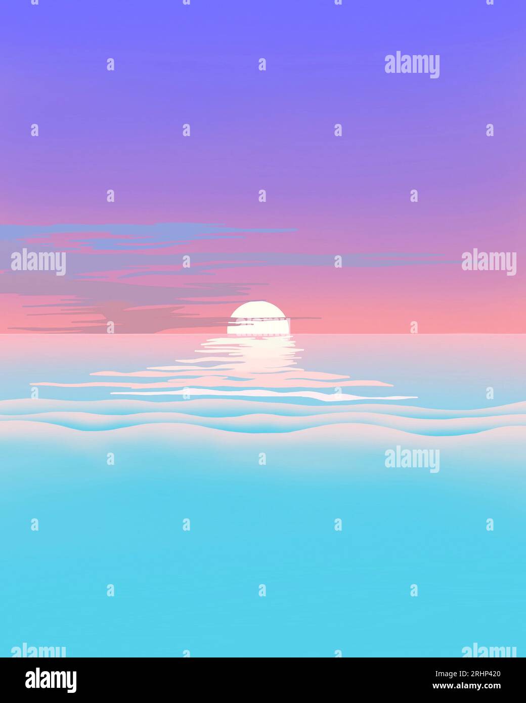 Cartoon drawing of the sun rising on the open ocean Stock Photo Alamy