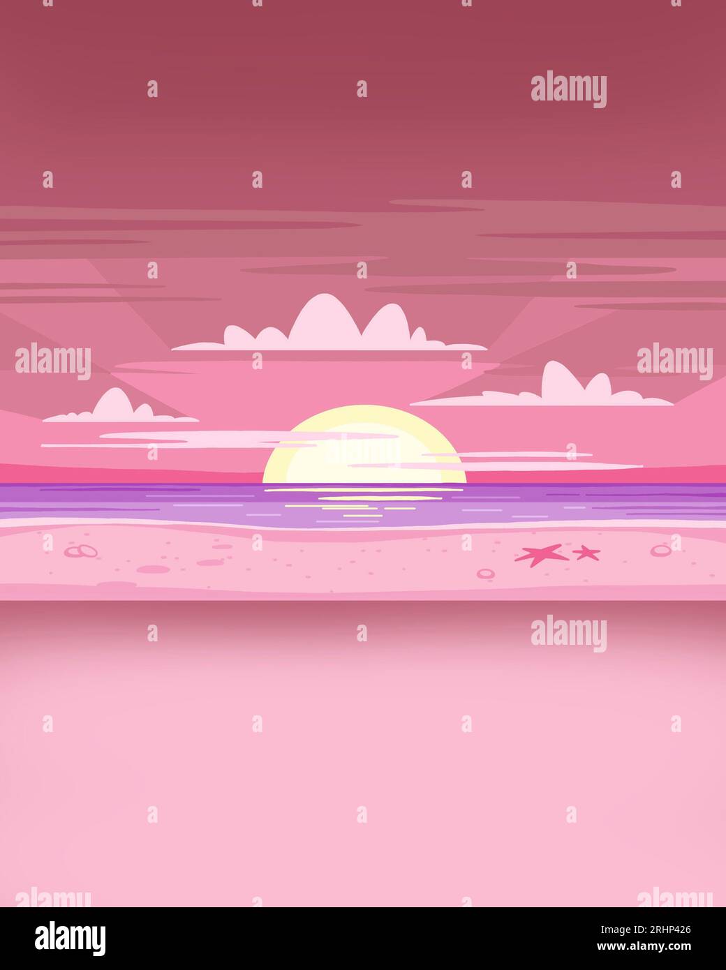 Cartoon drawing of the sun rising in the distance away from the sandy