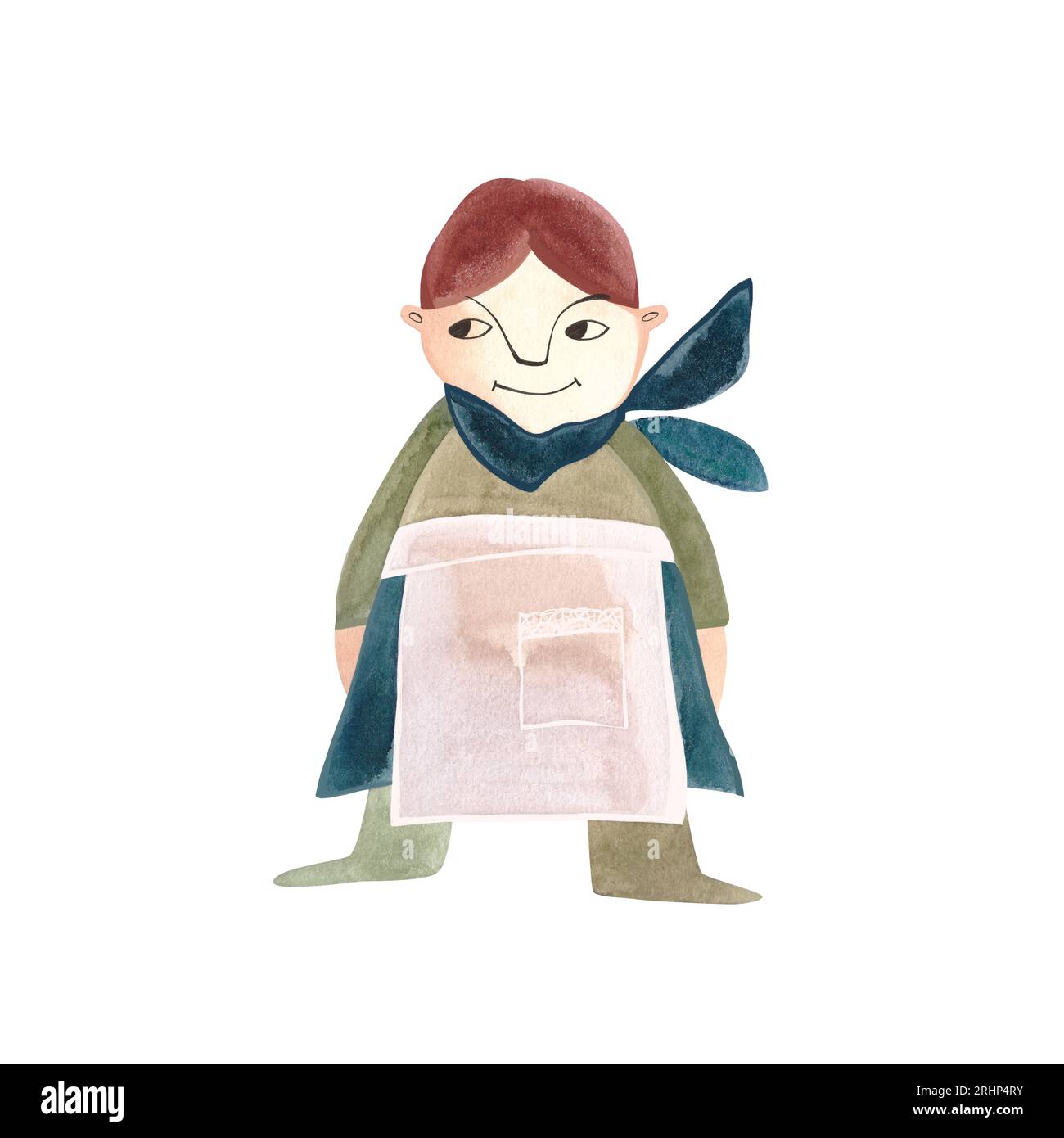 Watercolor female gnome in green costume. Autumn. Isolated illustration ...