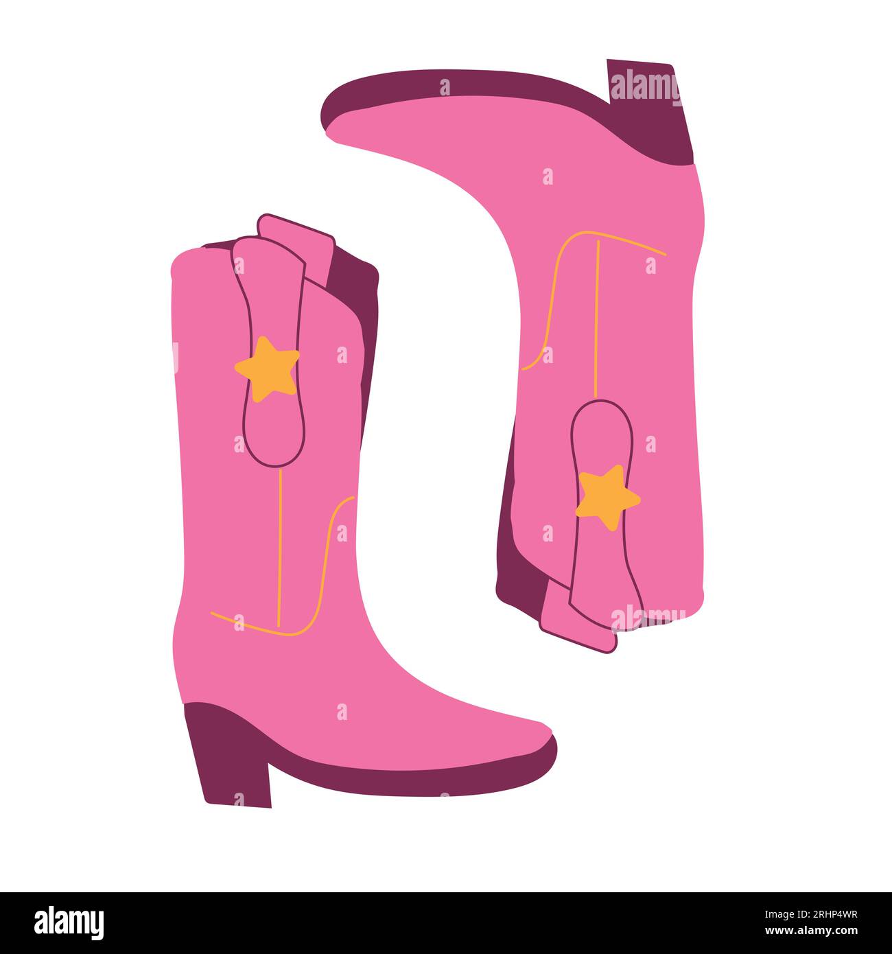 pink cowboy boots for girls in a flat style Stock Vector