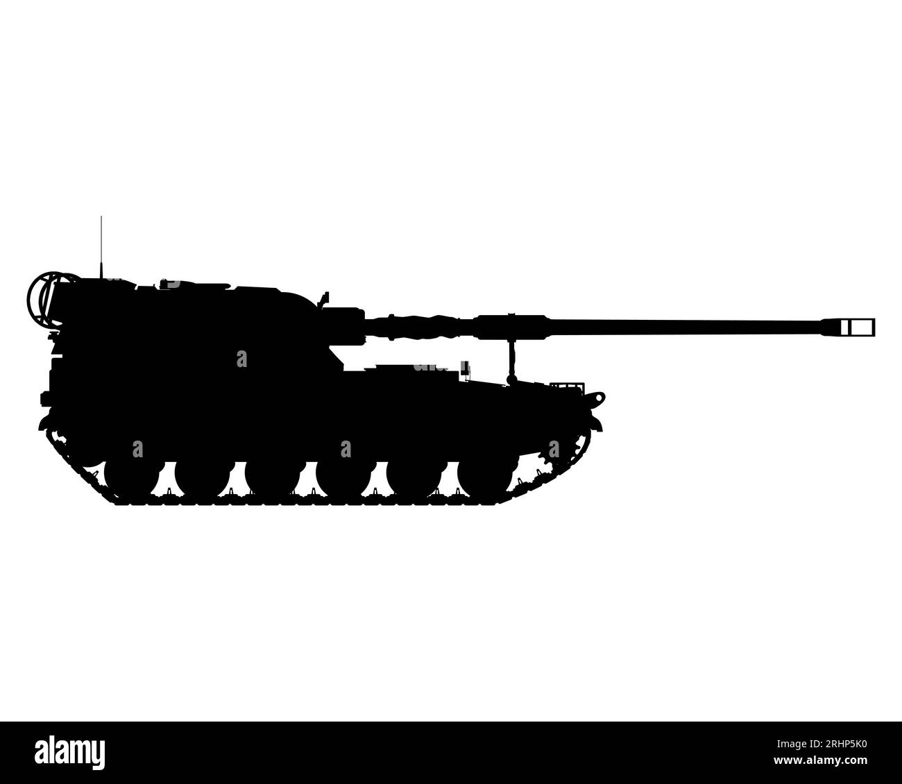 AHS Krab silhouette. Polish self-propelled artillery. Polish weapons. Poland army. Military armored vehicle. Detailed vector illustration isolated on white background. Stock Vector