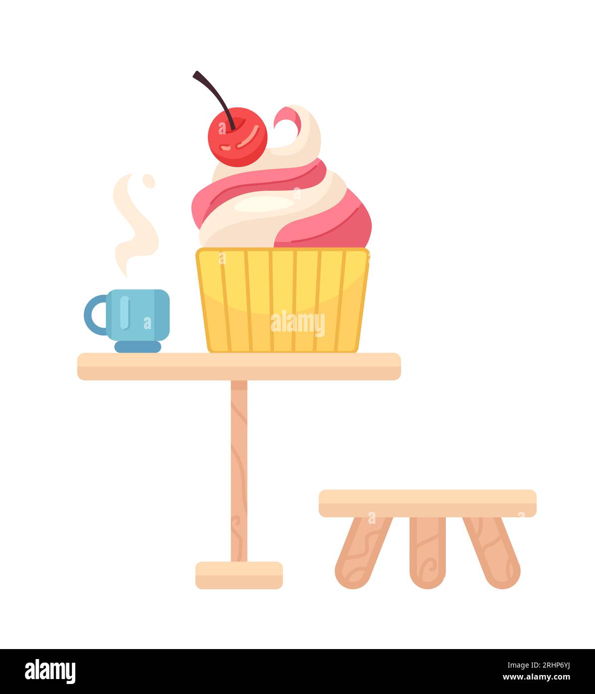 Ice cream and coffee cup on table semi flat colour vector object Stock