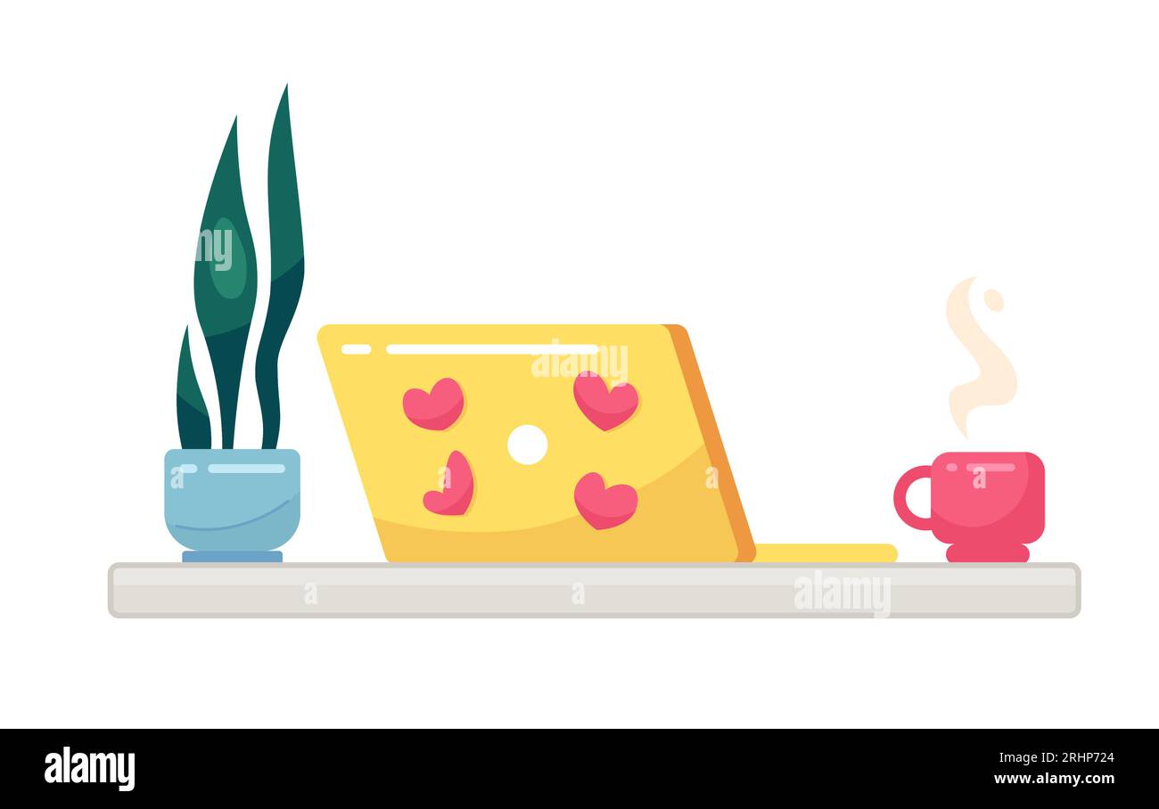 Cozy workplace semi flat colour vector object Stock Vector