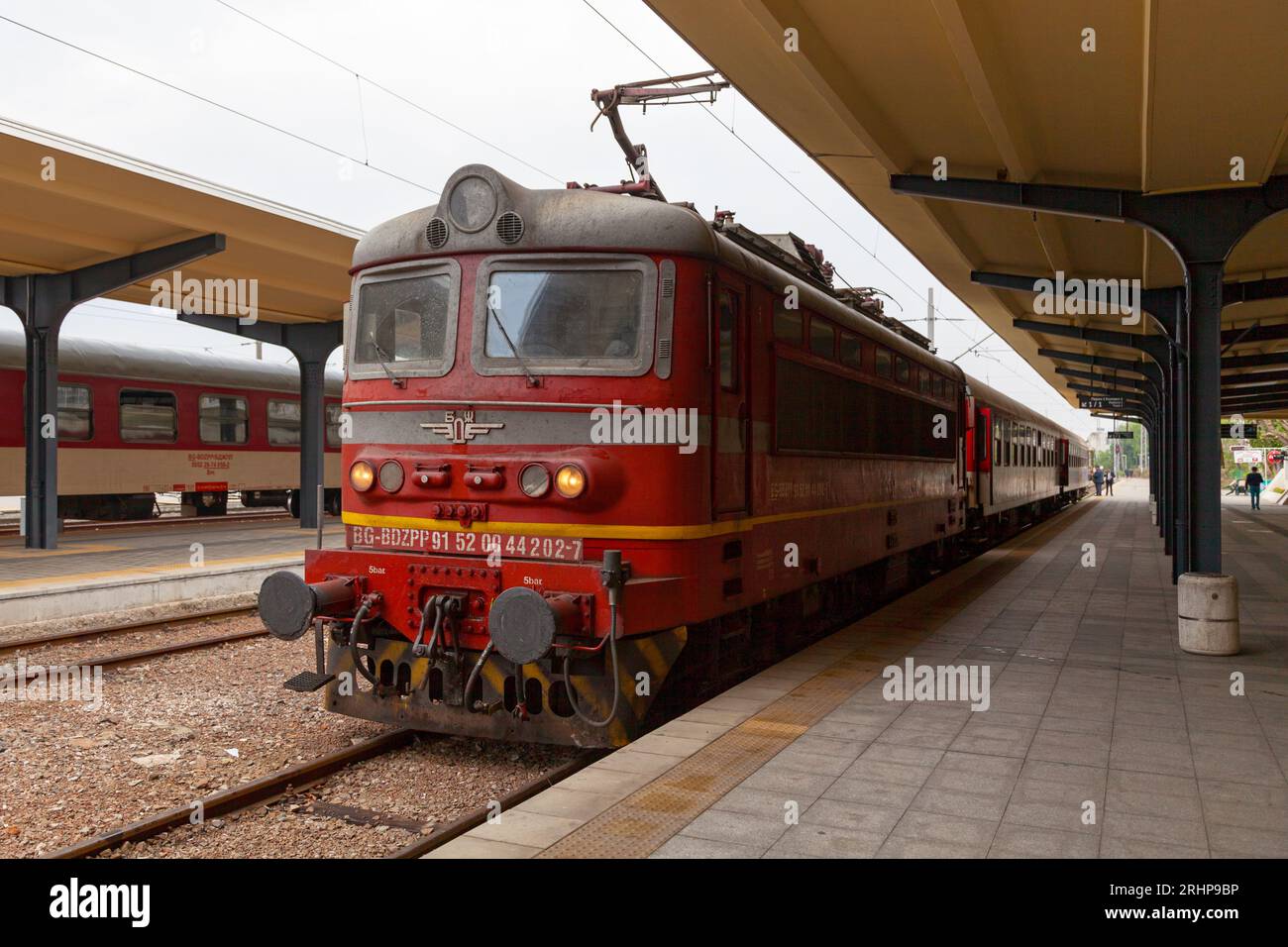 Burgas, Bulgaria - May 13 2019: Train BDZ Class 42 manufactured by Škoda Works and used by the Bulgarian State Railways at Burgas Central railway stat Stock Photo