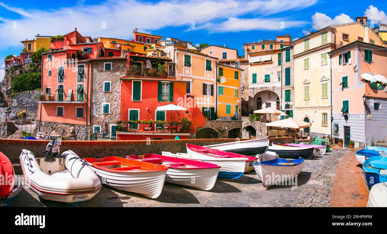 Italy, Liguria.  Scenic colorful traditional village Tellaro with old fishing boats. la Spezia province Stock Photo