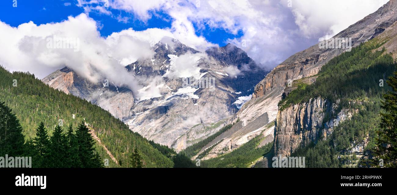 Switzerland scenic places. picturesque  Kanderseg village , view of o impressive Alps mountains. Canton of Bern Stock Photo