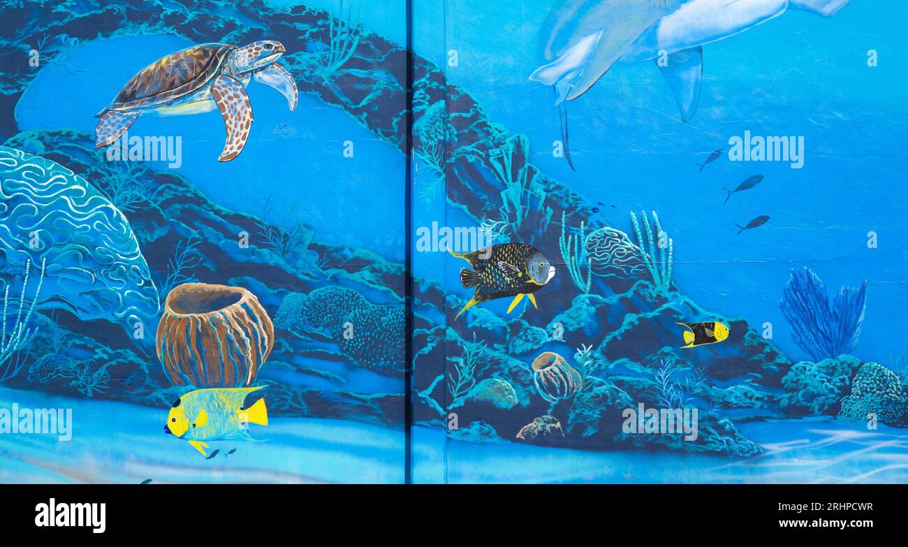 Key West, Florida, USA. 'Florida's Living Reef', a 1993 mural by Robert Wyland outside the Waterfront Brewery. Stock Photo
