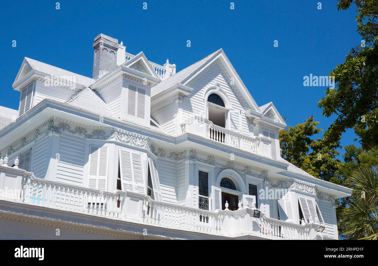Key West, Florida, USA. Dazzling white facade of the historic Curry