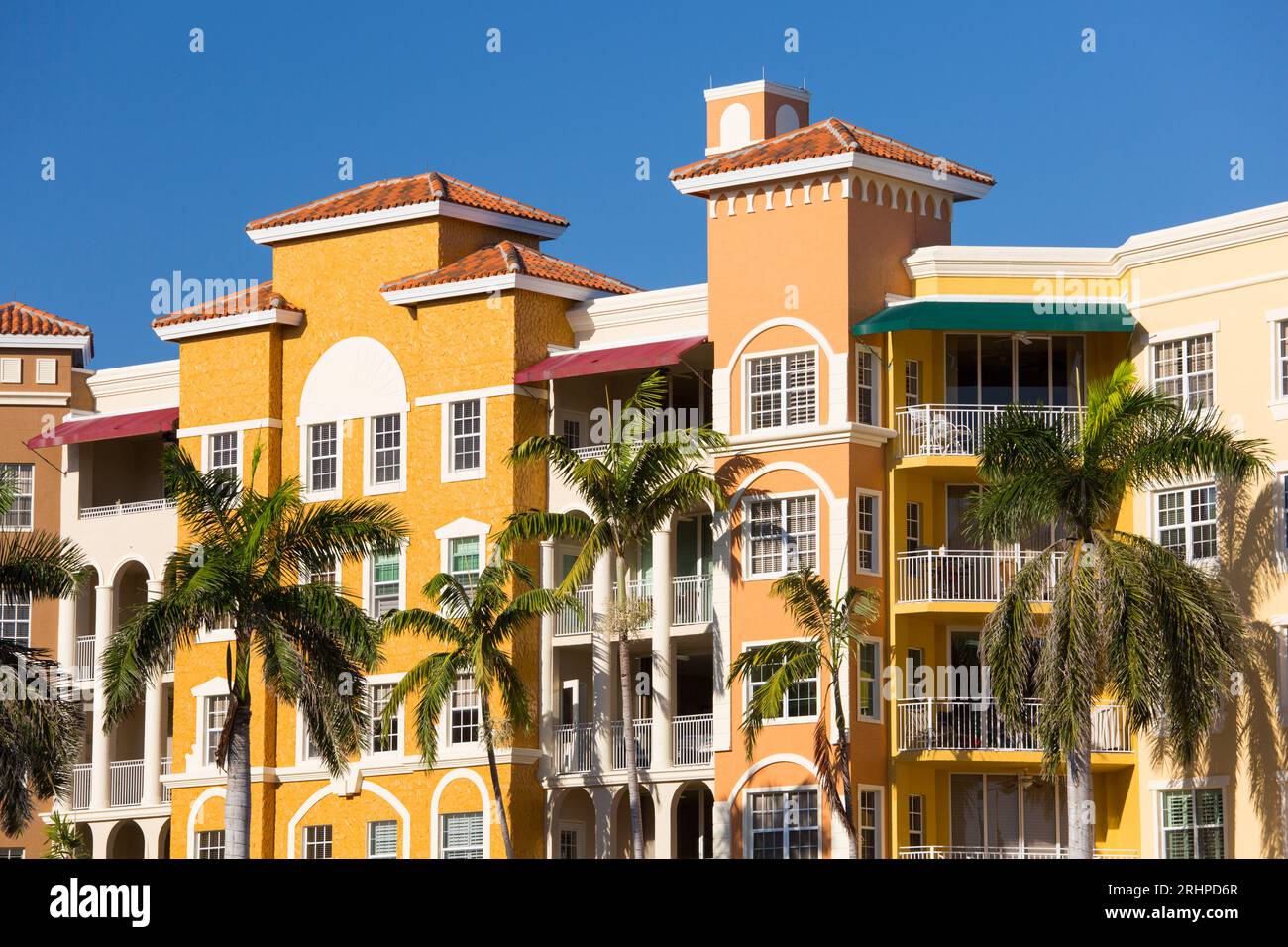 Naples, Florida, USA. Colourful modern architecture in the exclusive residential development of Bayfront Place. Stock Photo