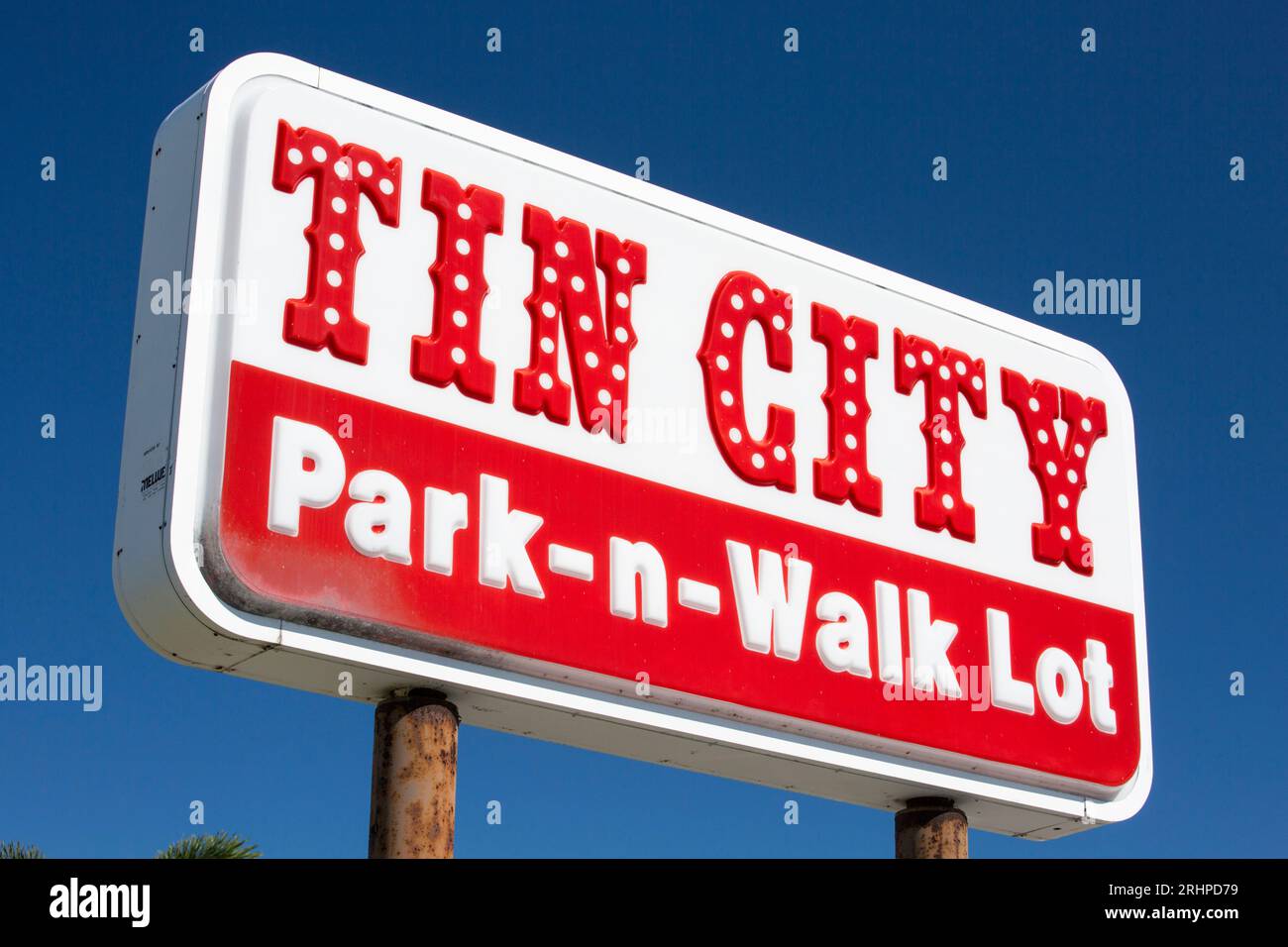 Naples, Florida, USA. Park and walk sign at Tin City, a historic