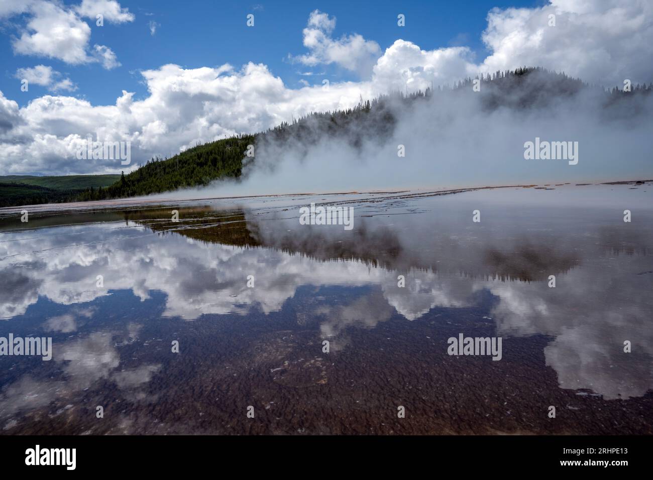 Excelsior Geyser Crater.  Grand Prismatic Spring at Yellowstone’s Midway Geyser Basin. Wyoming, USA Stock Photo