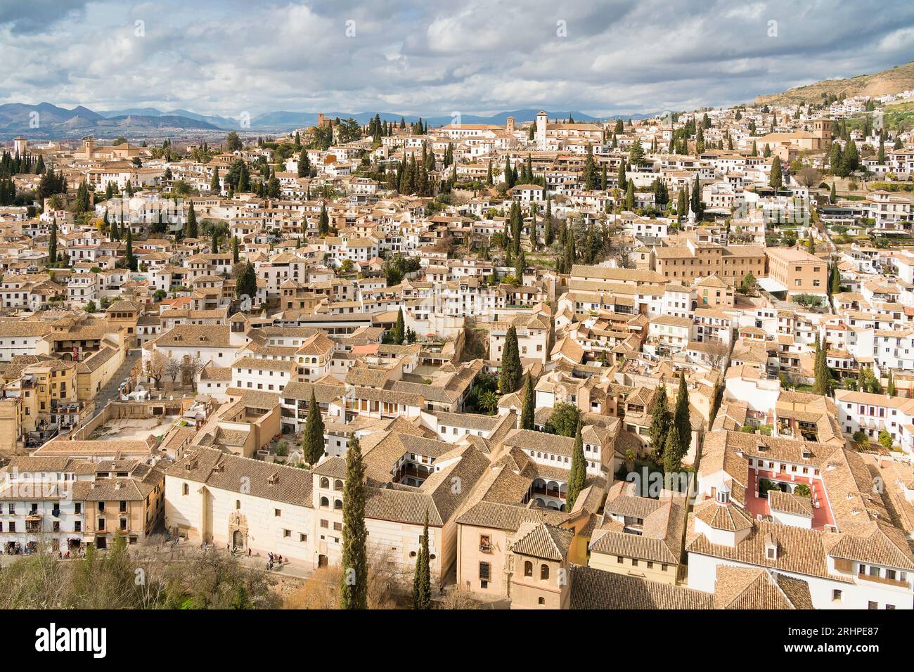 Spain, Andalusia, Granada, view from the Alhambra to the Albaicin Stock Photo