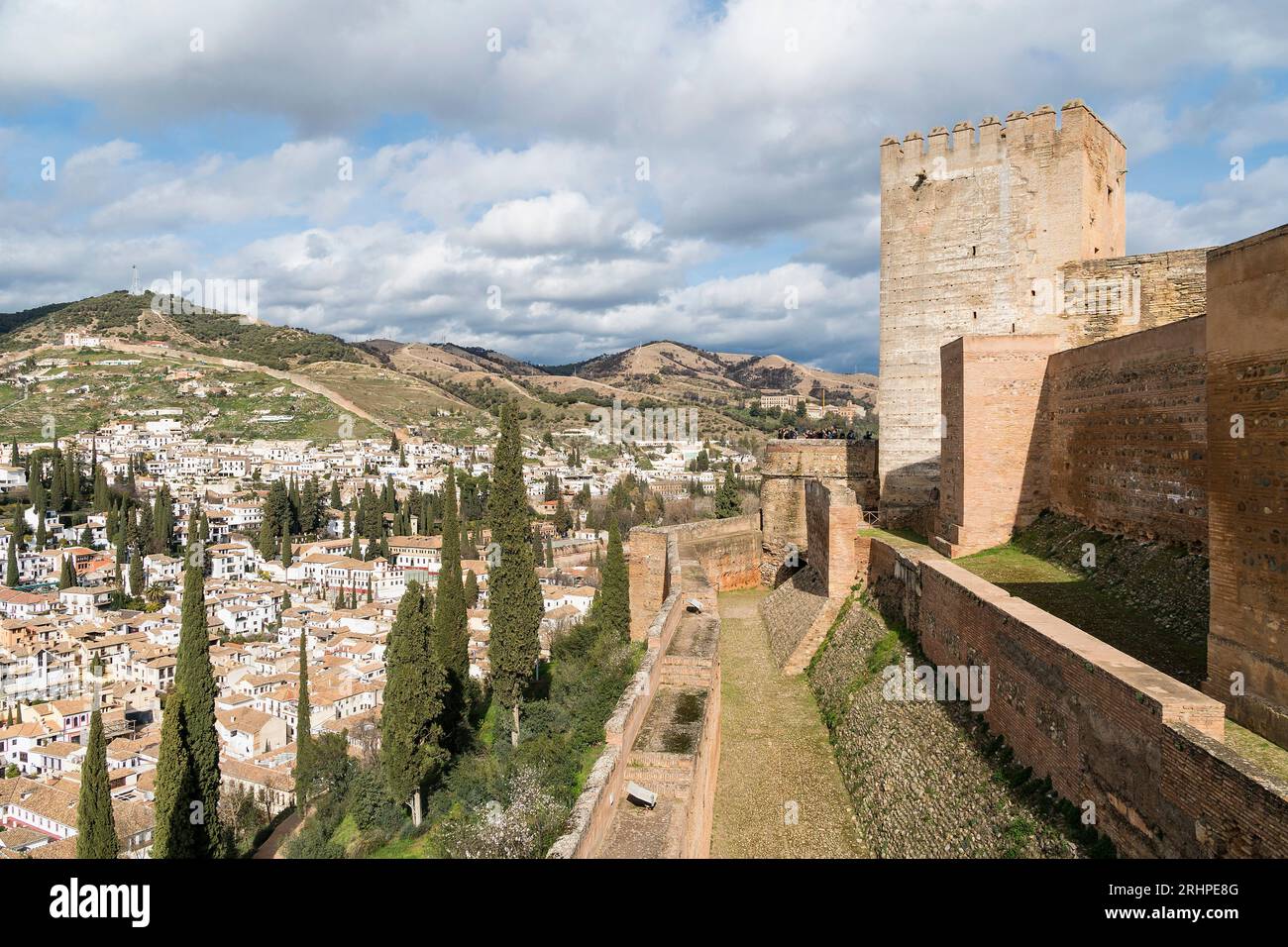 Spain, Andalusia, Granada, view from the Alhambra (Alcazaba) to the Albaicin and Sacromonte Stock Photo