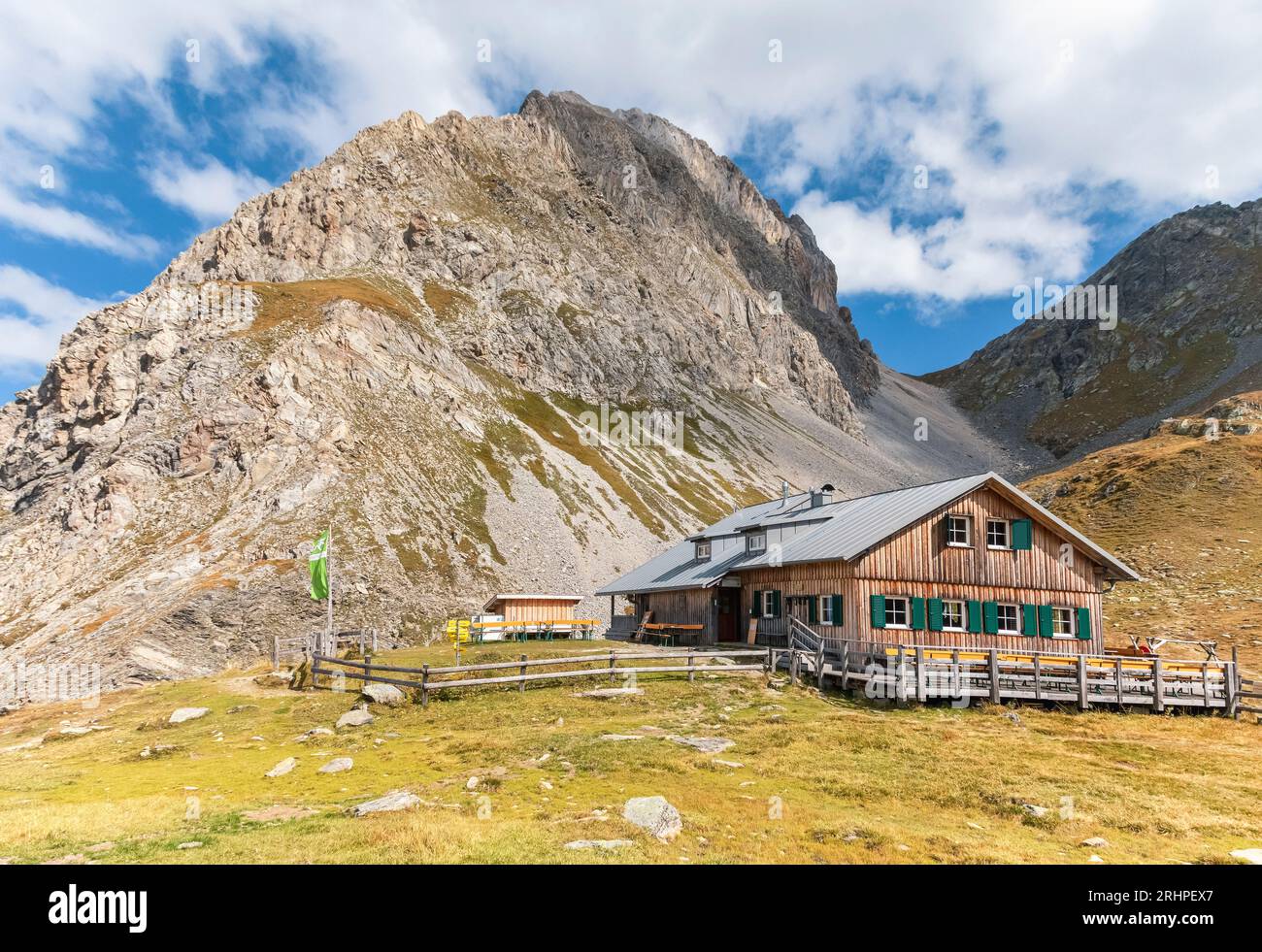 Austria, East Tyrol, district of Lienz, Kartitsch. The alpine hut Obstansersee Hütte in the Carnic Alps Stock Photo