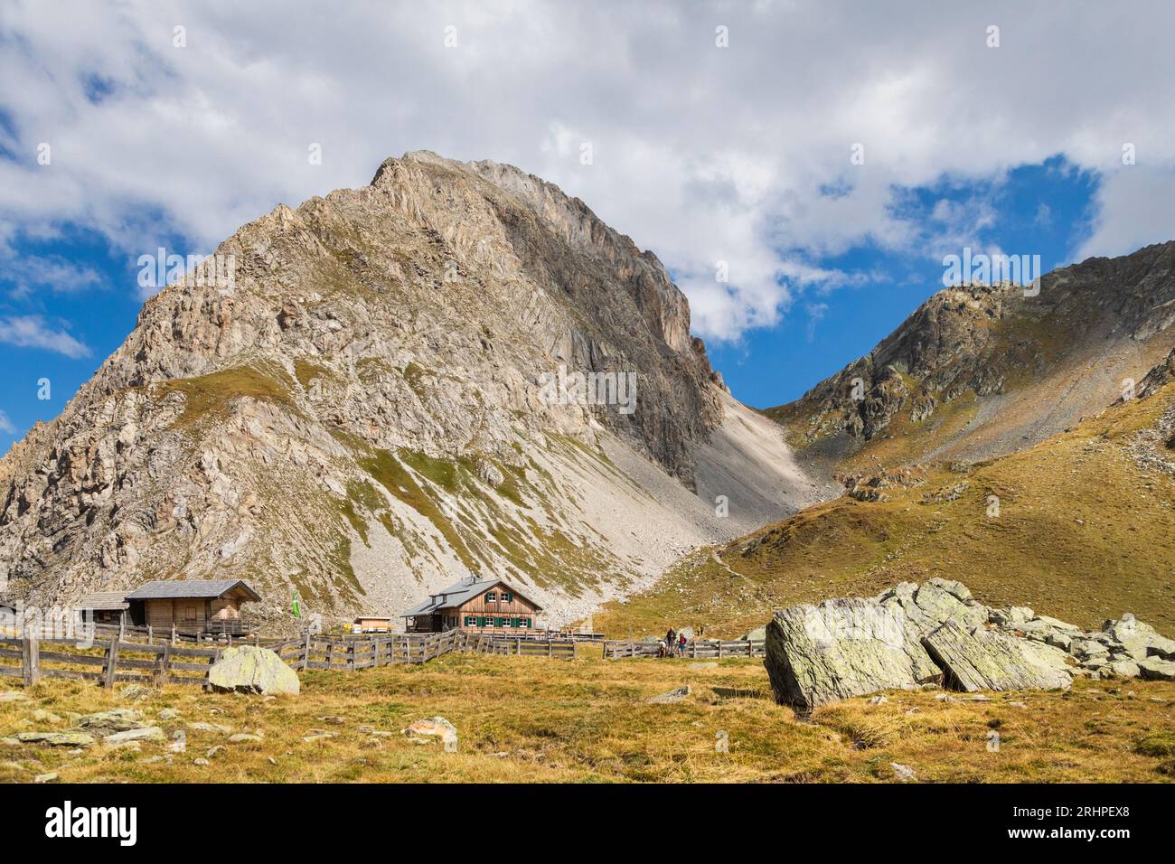 Austria, East Tyrol, district of Lienz, Kartitsch. The alpine hut Obstansersee Hütte in the Carnic Alps Stock Photo