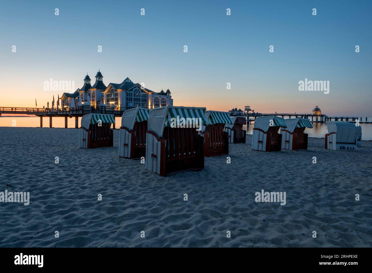 Sellin pier at sunset, Sellin, Rügen island, Mecklenburg-Western Pomerania, Germany Stock Photo