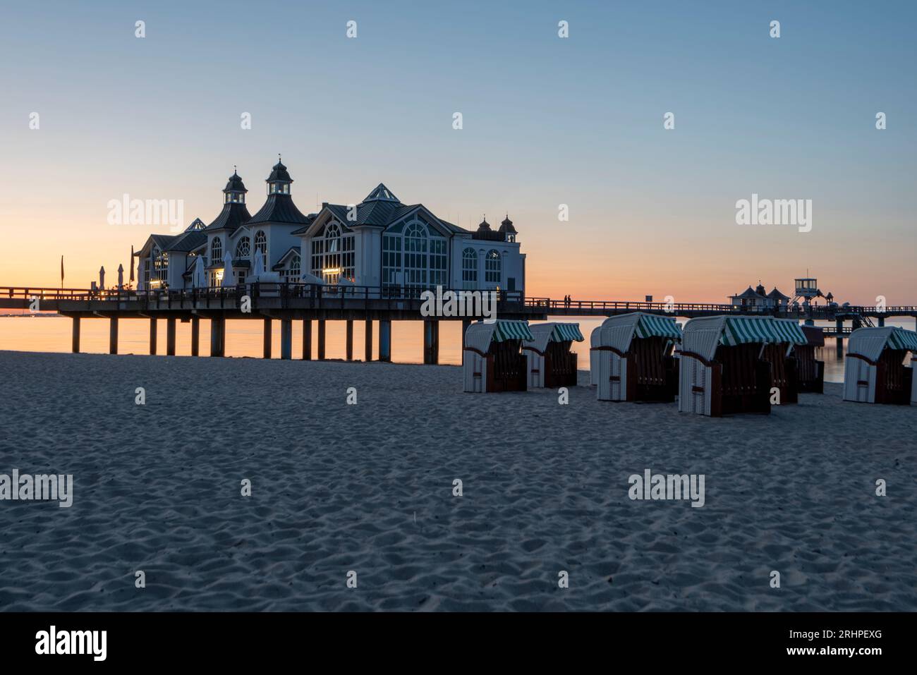 Sellin pier at sunset, Sellin, Rügen island, Mecklenburg-Western Pomerania, Germany Stock Photo