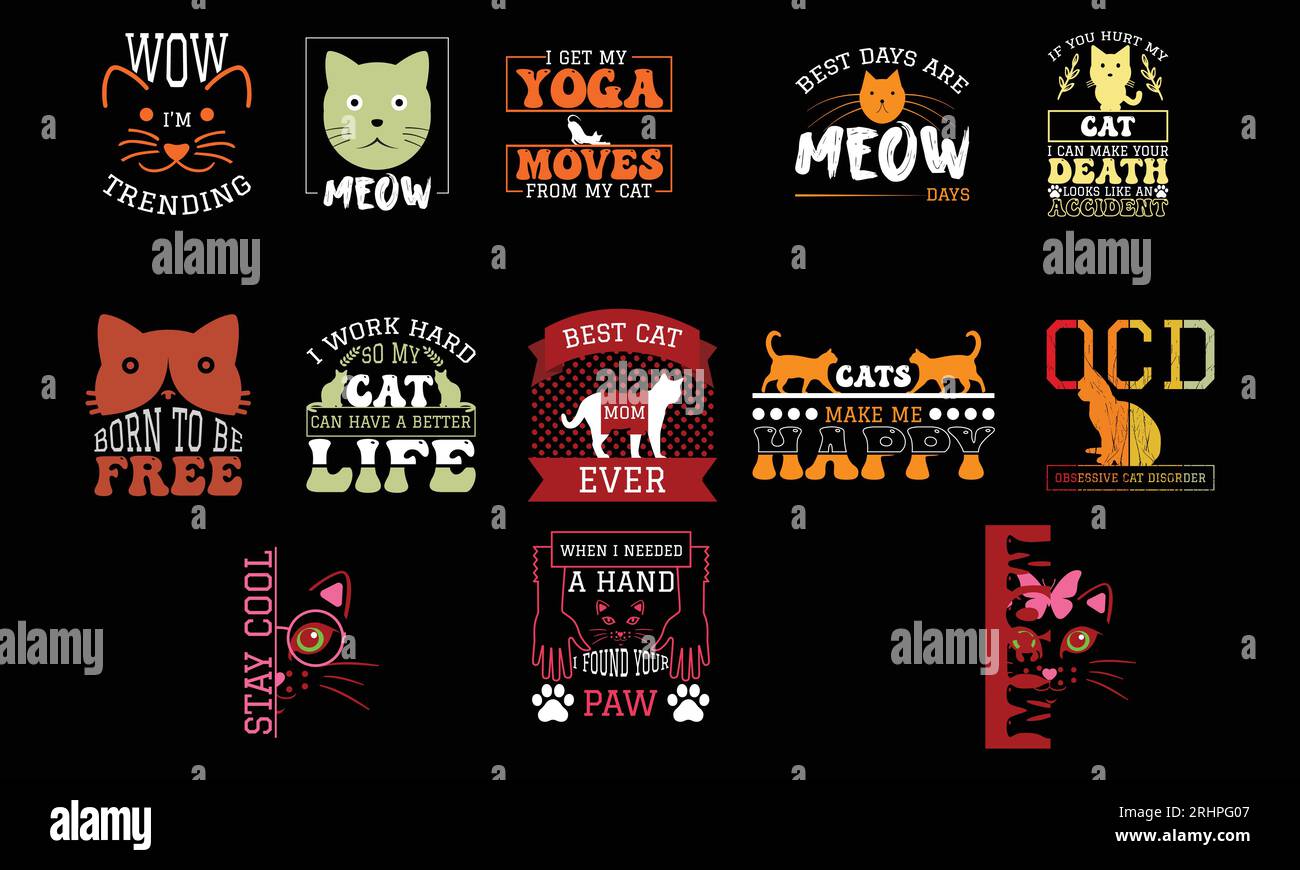 Cat T Shirt Design Collection Stock Vector Image & Art Alamy