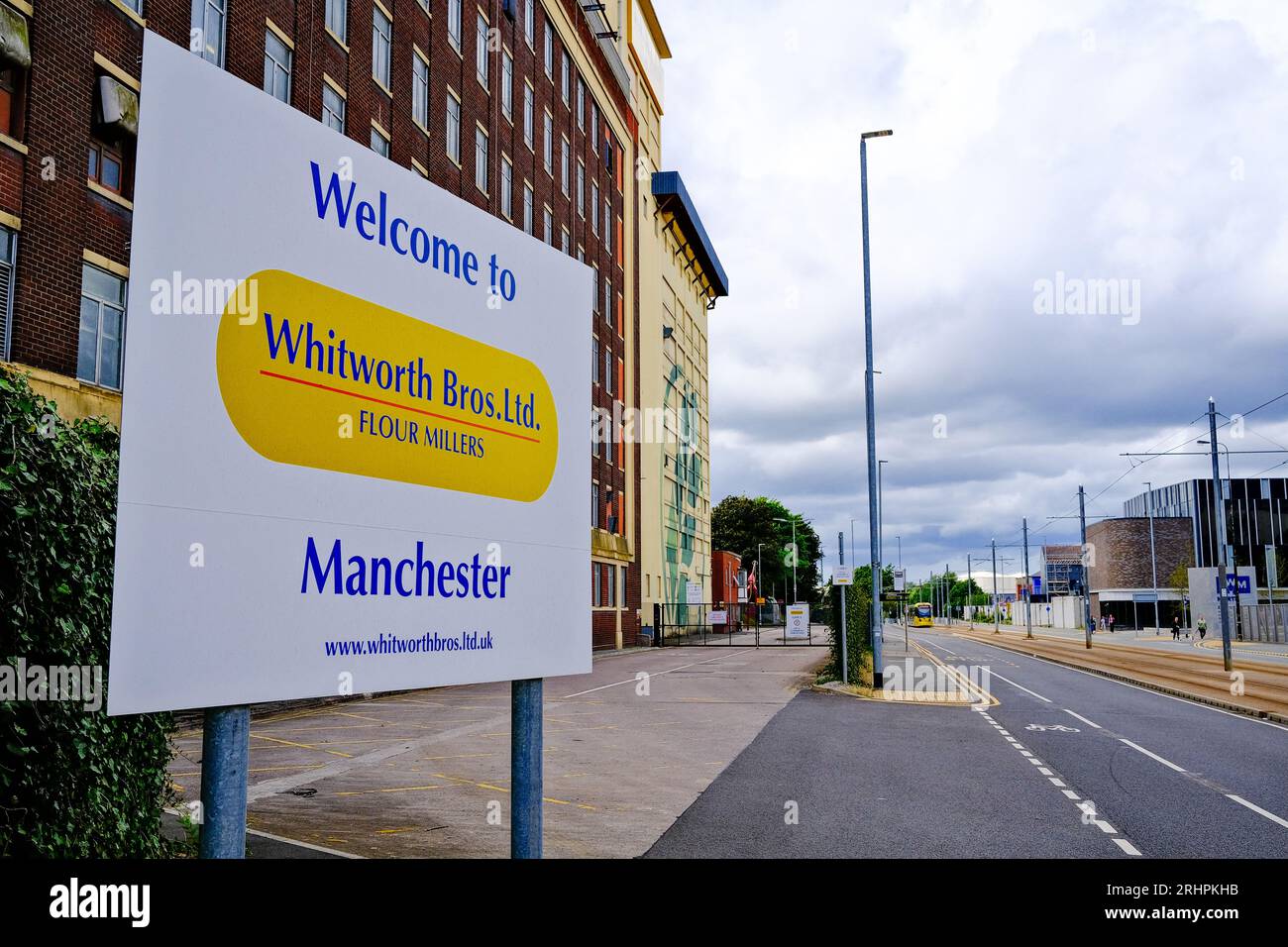 Trafford Park Manchester UK 06 Aug 2023 Whiteworth bakery sign outside mill and production plant Stock Photo