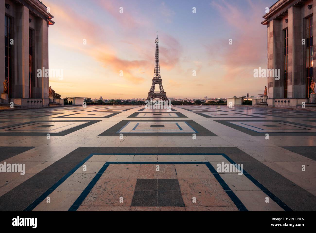 Eiffel tower in Paris, France during sunrise from the Trocadero Stock Photo