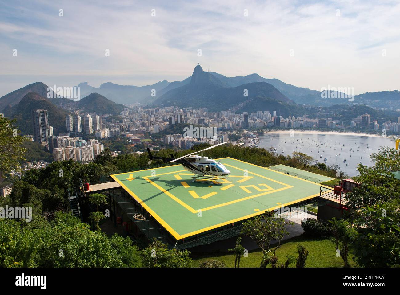 Helipad With Sightseeing Helicopter on Urca Mountain in Rio de Janeiro ...