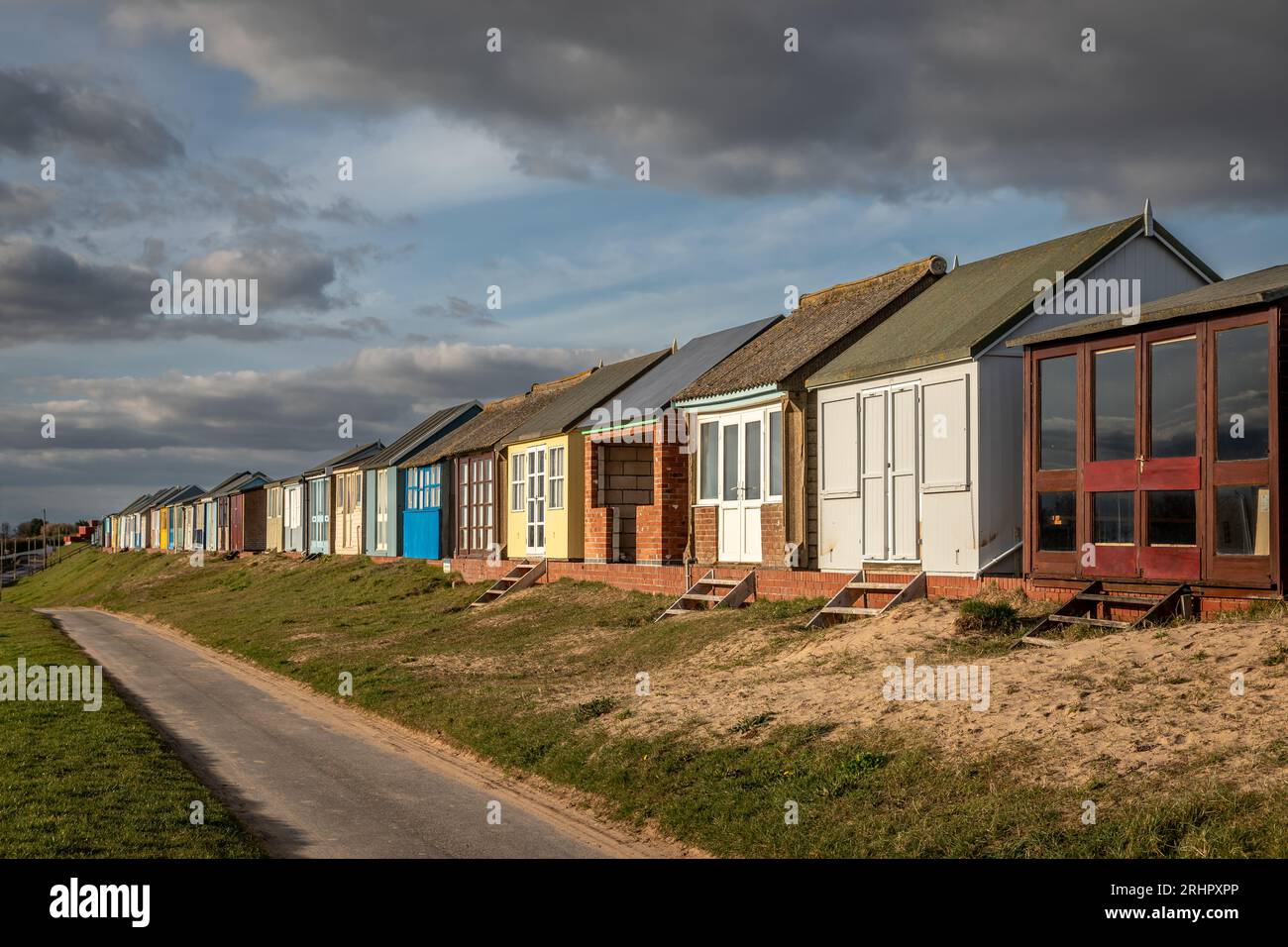 Beach Huts, Sandilands, Lincolnshire, England, UK Stock Photo
