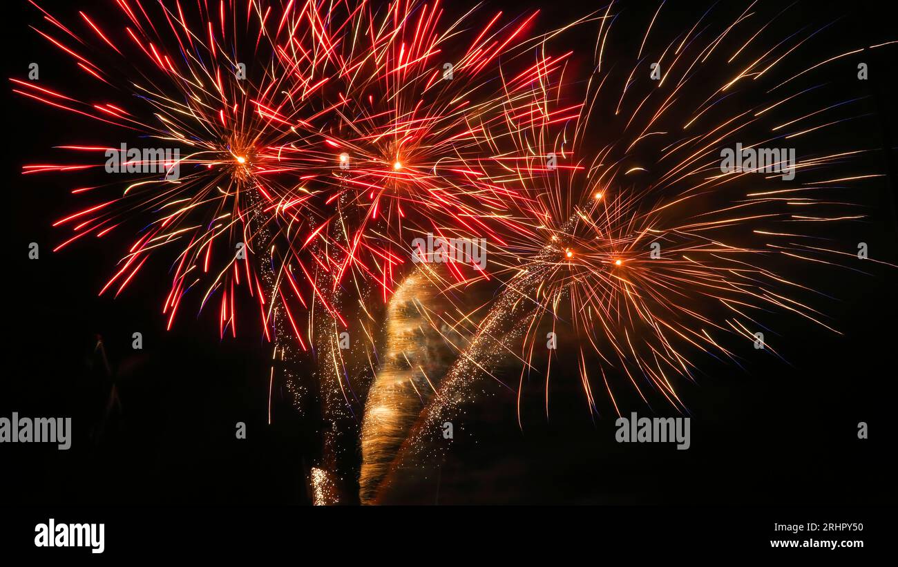 July 14 fireworks in Coursan, national holiday, storming of the Bastille Stock Photo