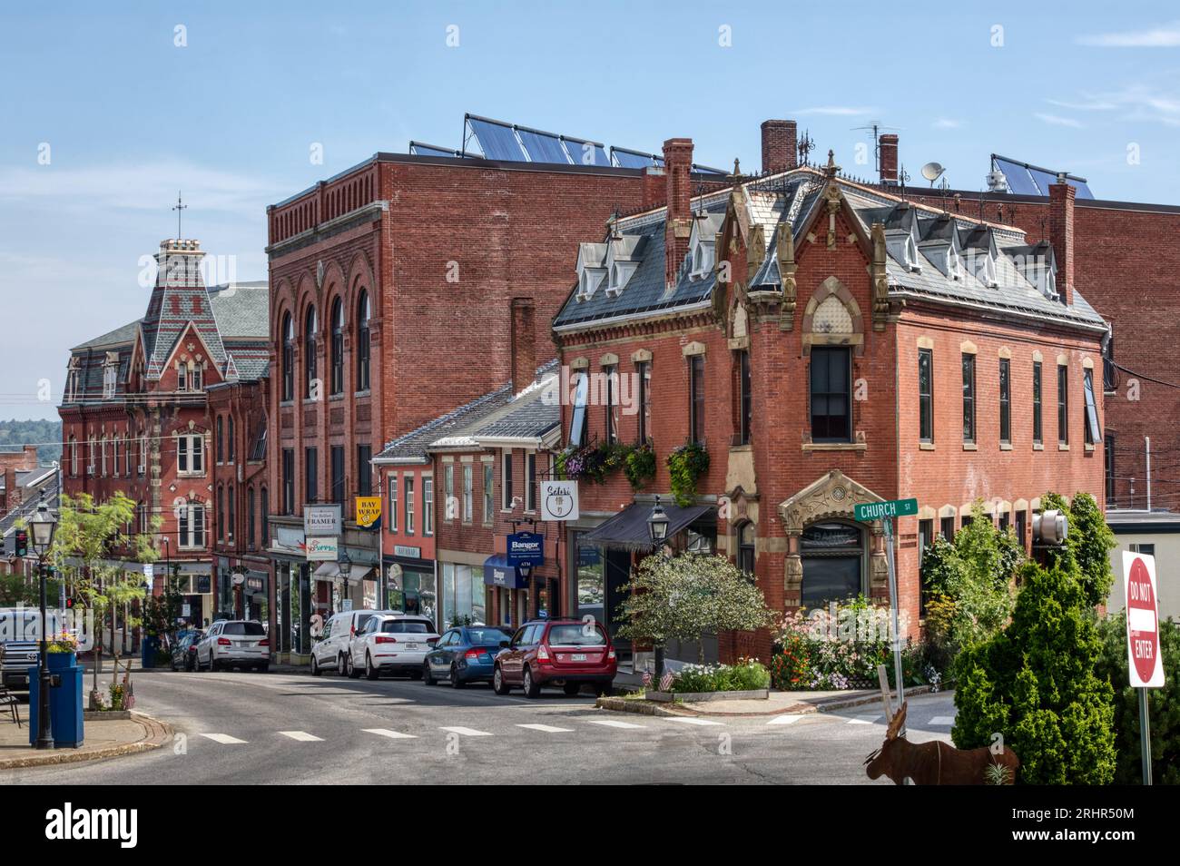 Business district of Belfast, midcoast Maine, USA. Stock Photo