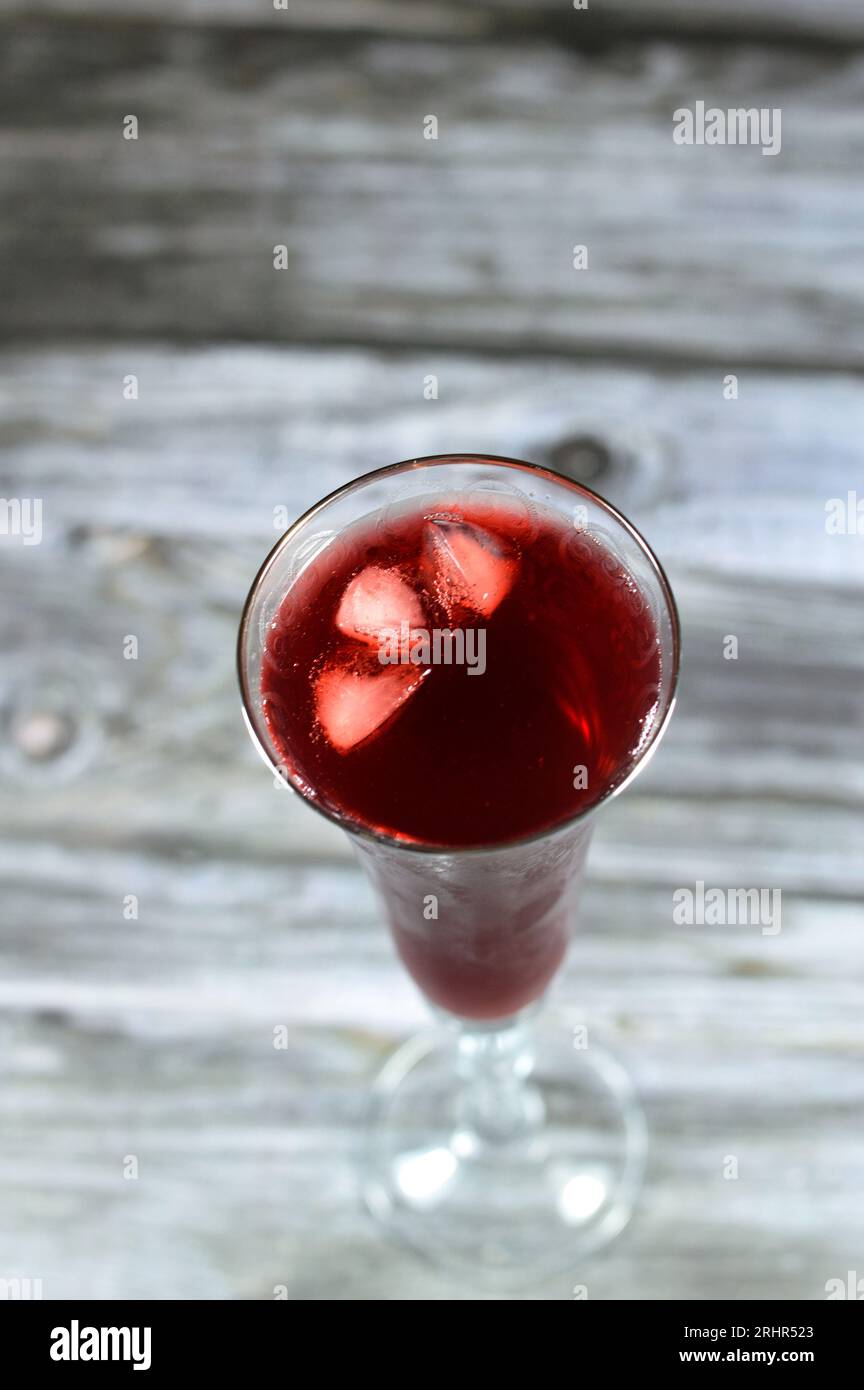Fresh refrigerated Roselle juice glass made from boiling dried Roselle