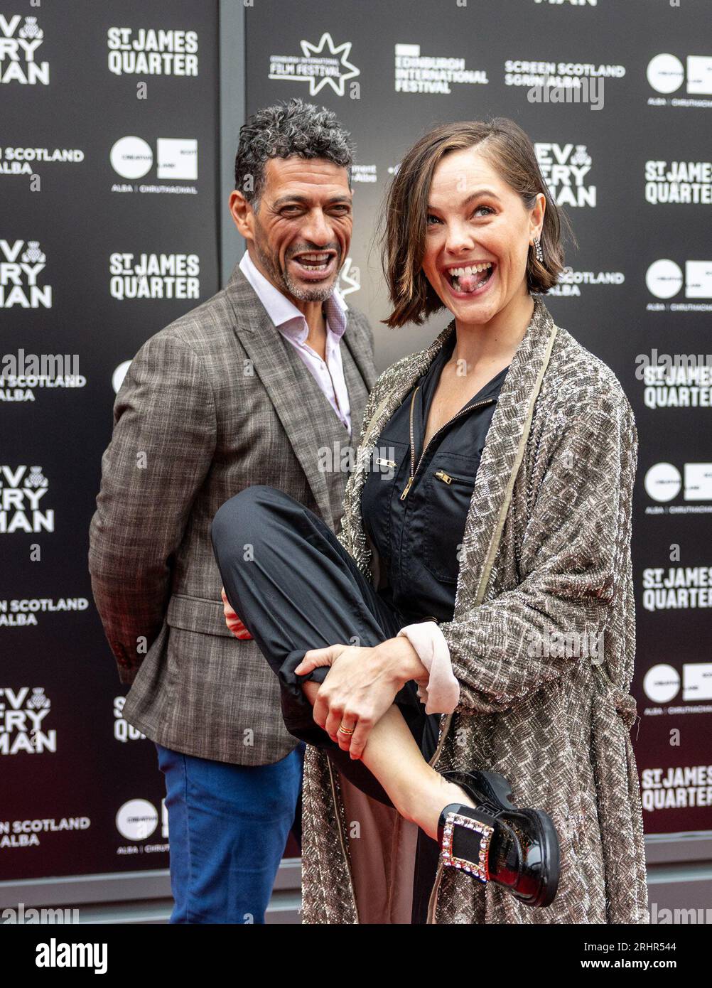Edinburgh, United Kingdom. 18 August, 2023 Pictured: Derek Horsham and Barbara Probst. The Edinburgh International Film Festival opens with the world premiere of Silent Roar, the debut feature from Scottish writer and director Johnny Barrington.. Credit: Rich Dyson/Alamy Live News Stock Photo