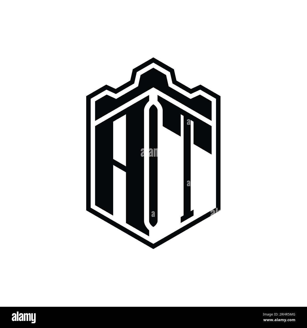 AT Letter Logo monogram hexagon shield shape crown castle geometric ...