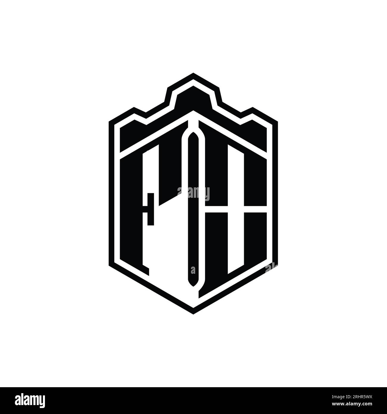 FO Letter Logo monogram hexagon shield shape crown castle geometric ...