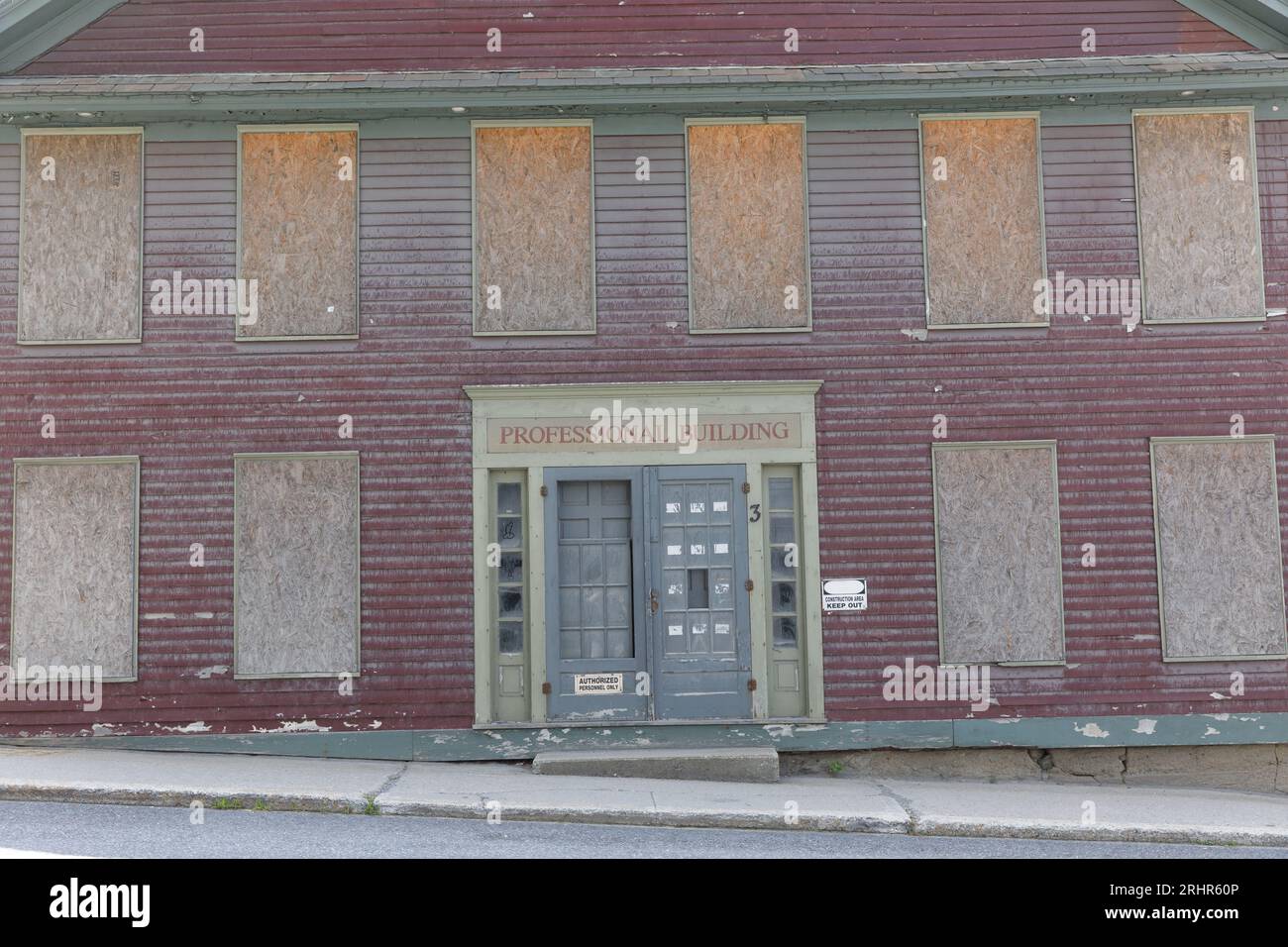 Boarded up professional building, Wilmington, Vermont, USA. Stock Photo