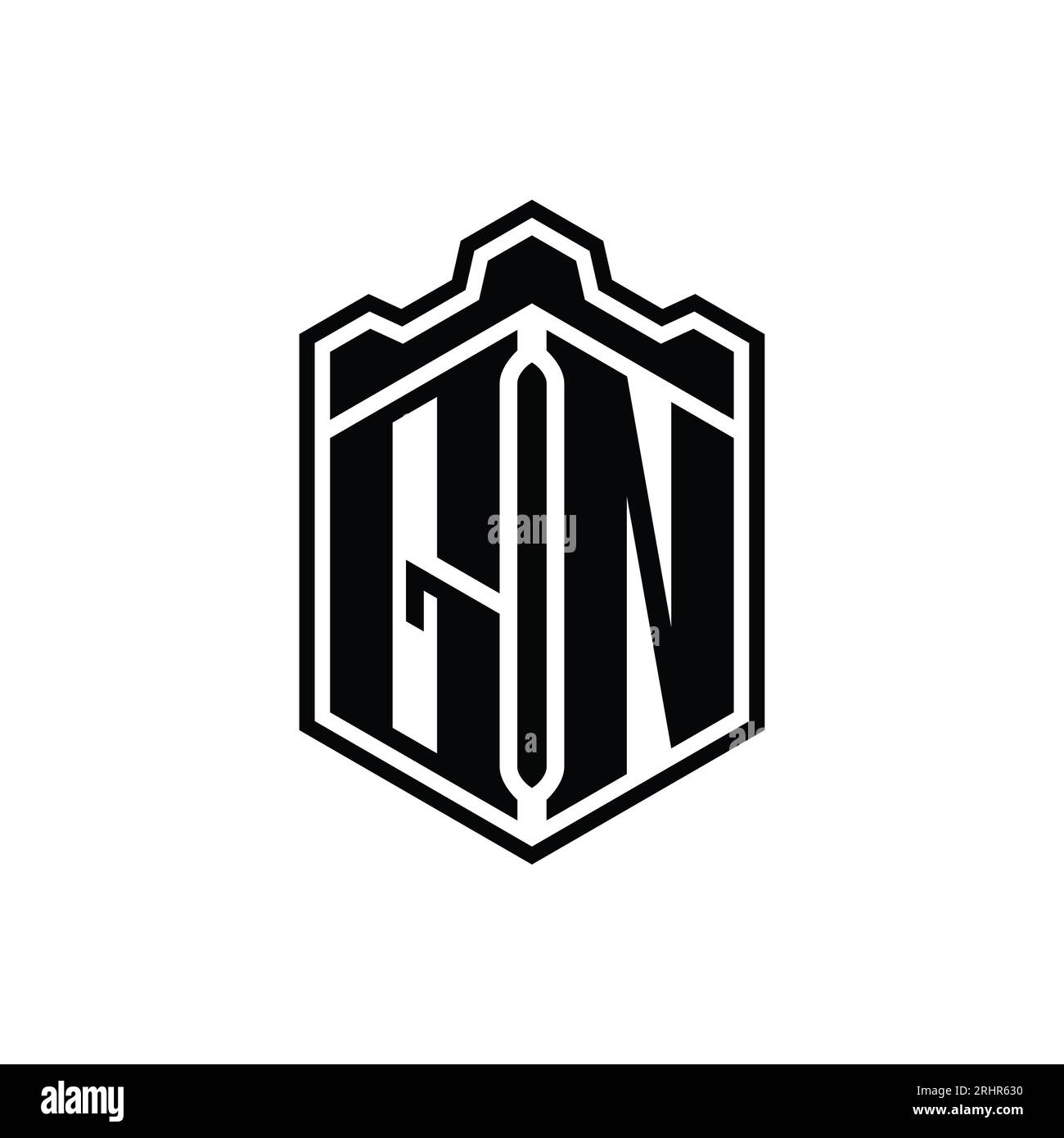GN Letter Logo monogram hexagon shield shape crown castle geometric ...