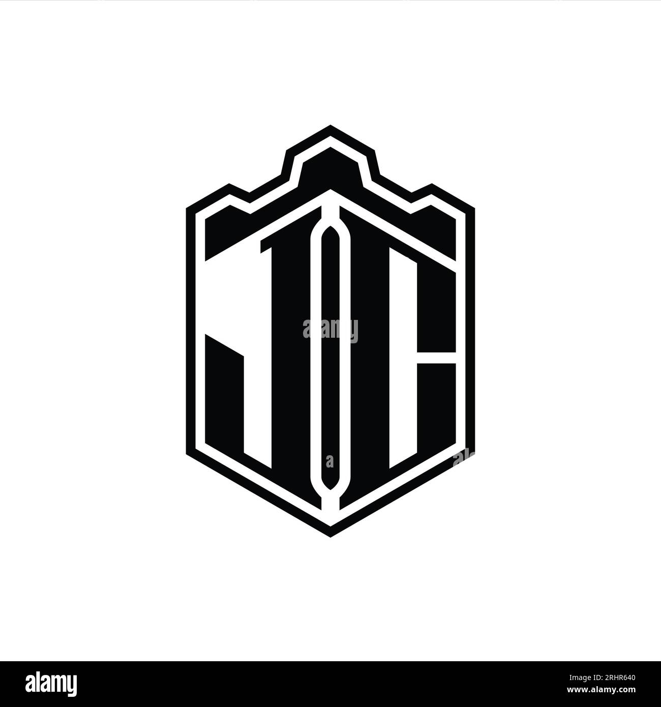 JC Letter Logo monogram hexagon shield shape crown castle geometric with outline style design template Stock Photo