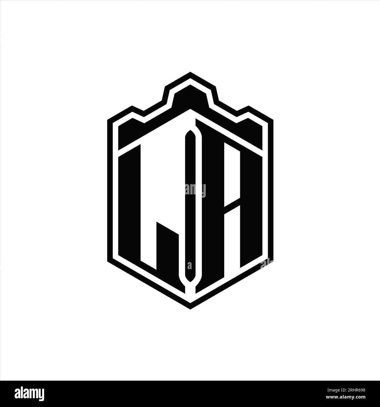 LA Letter Logo monogram hexagon shield shape crown castle geometric ...
