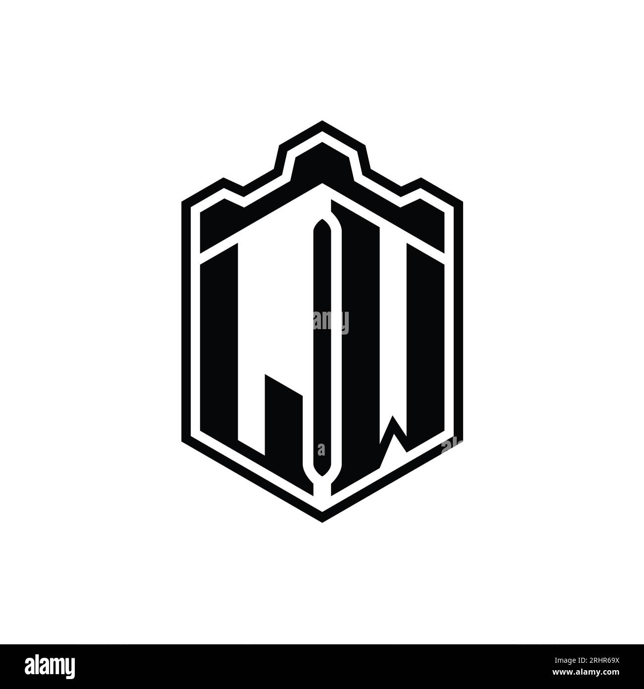 LW Letter Logo monogram hexagon shield shape crown castle geometric ...