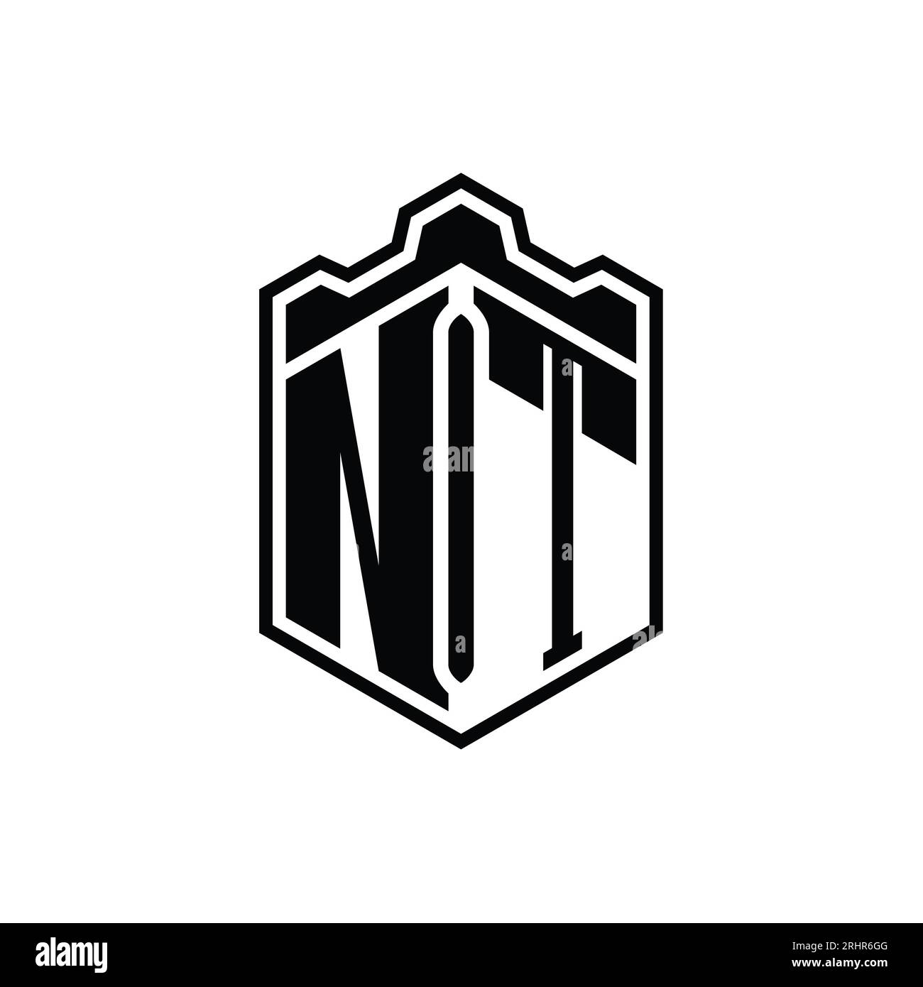 NT Letter Logo monogram hexagon shield shape crown castle geometric ...