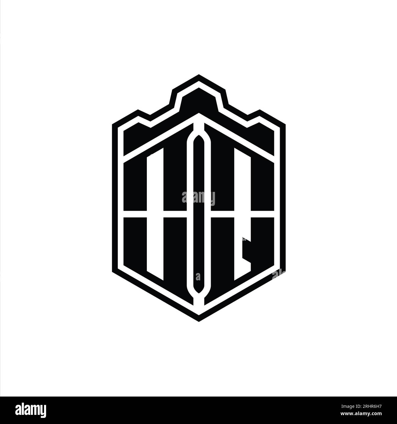 OQ Letter Logo monogram hexagon shield shape crown castle geometric ...