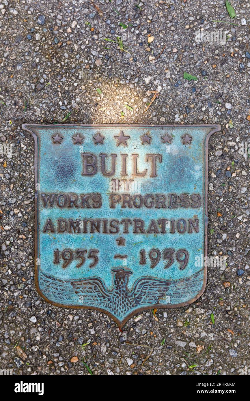 Typical WPA plaque, this one on Prospect Terrace, Providence, Rhode Island, USA. Stock Photo