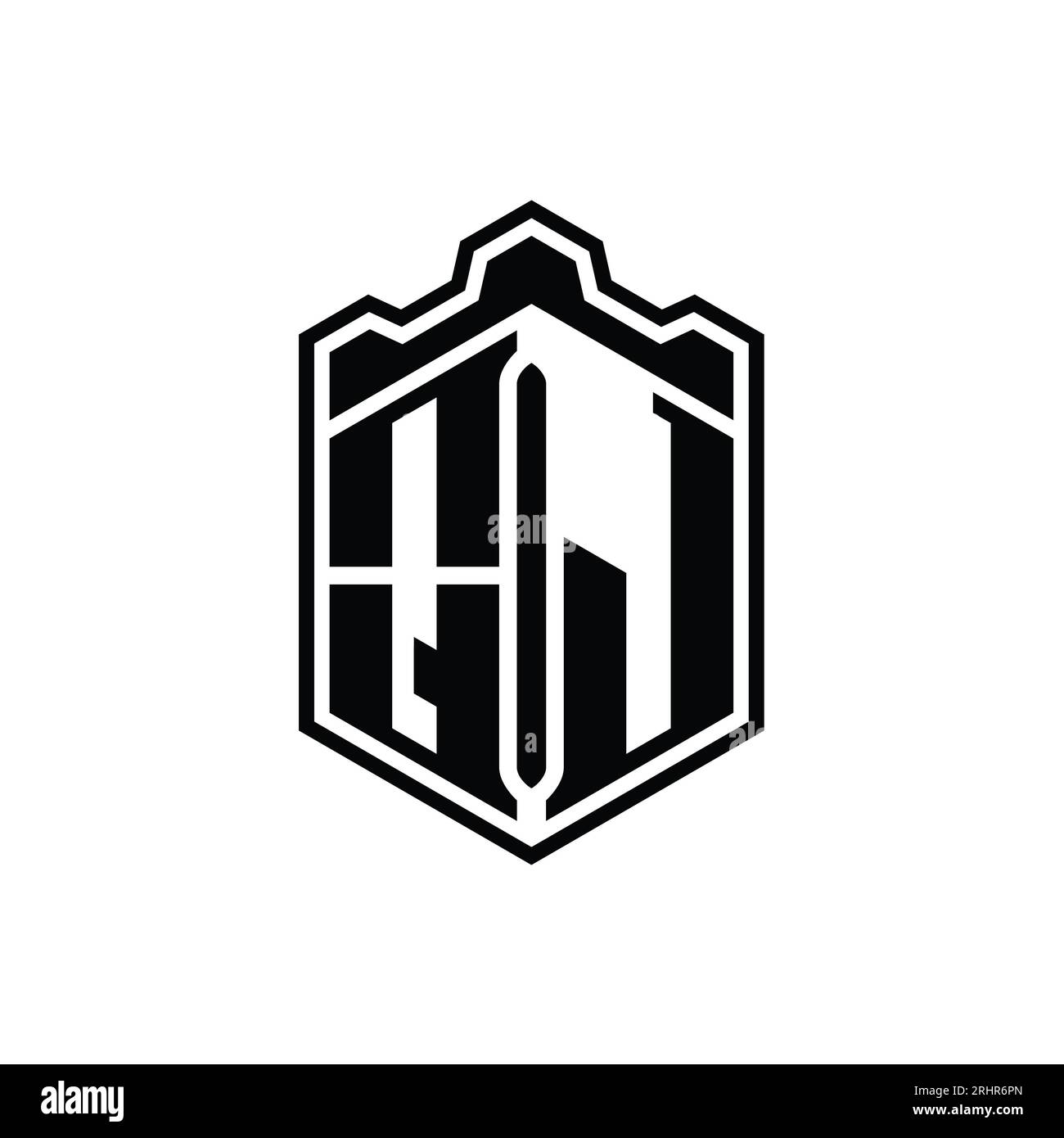 QJ Letter Logo monogram hexagon shield shape crown castle geometric ...