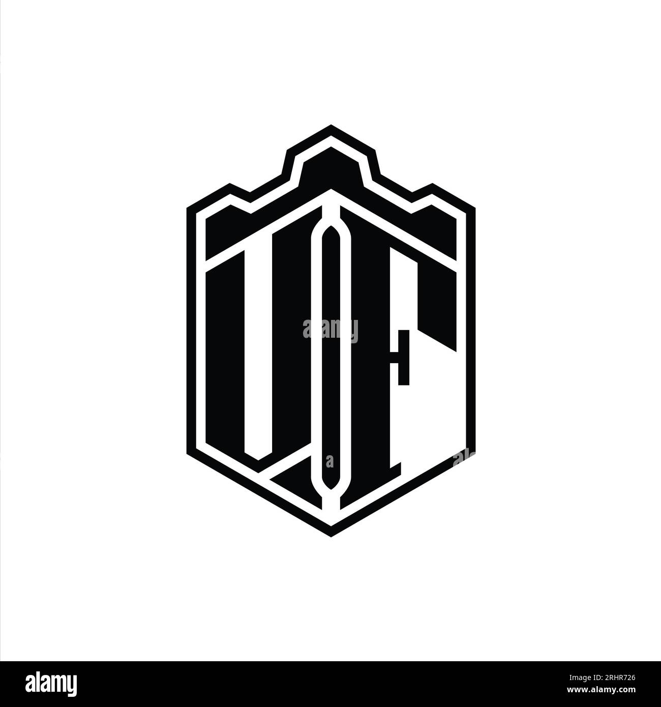 VF Letter Logo monogram hexagon shield shape crown castle geometric ...