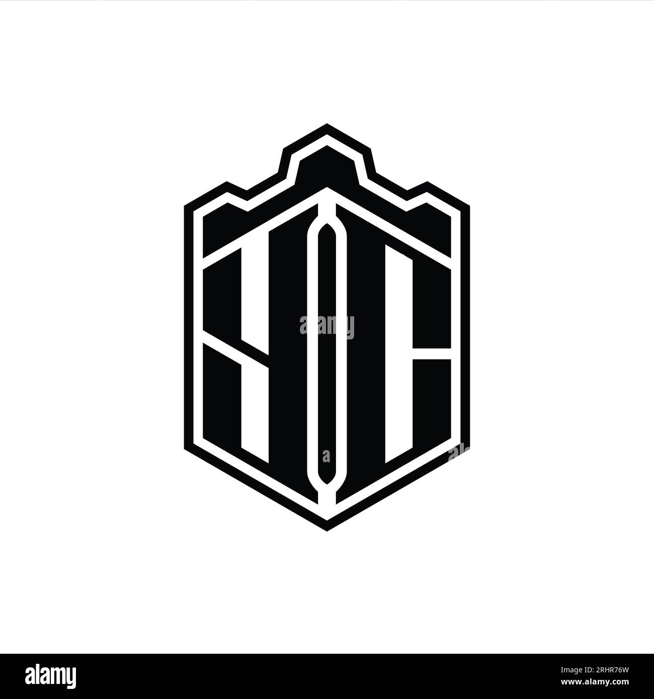 YC Letter Logo monogram hexagon shield shape crown castle geometric ...