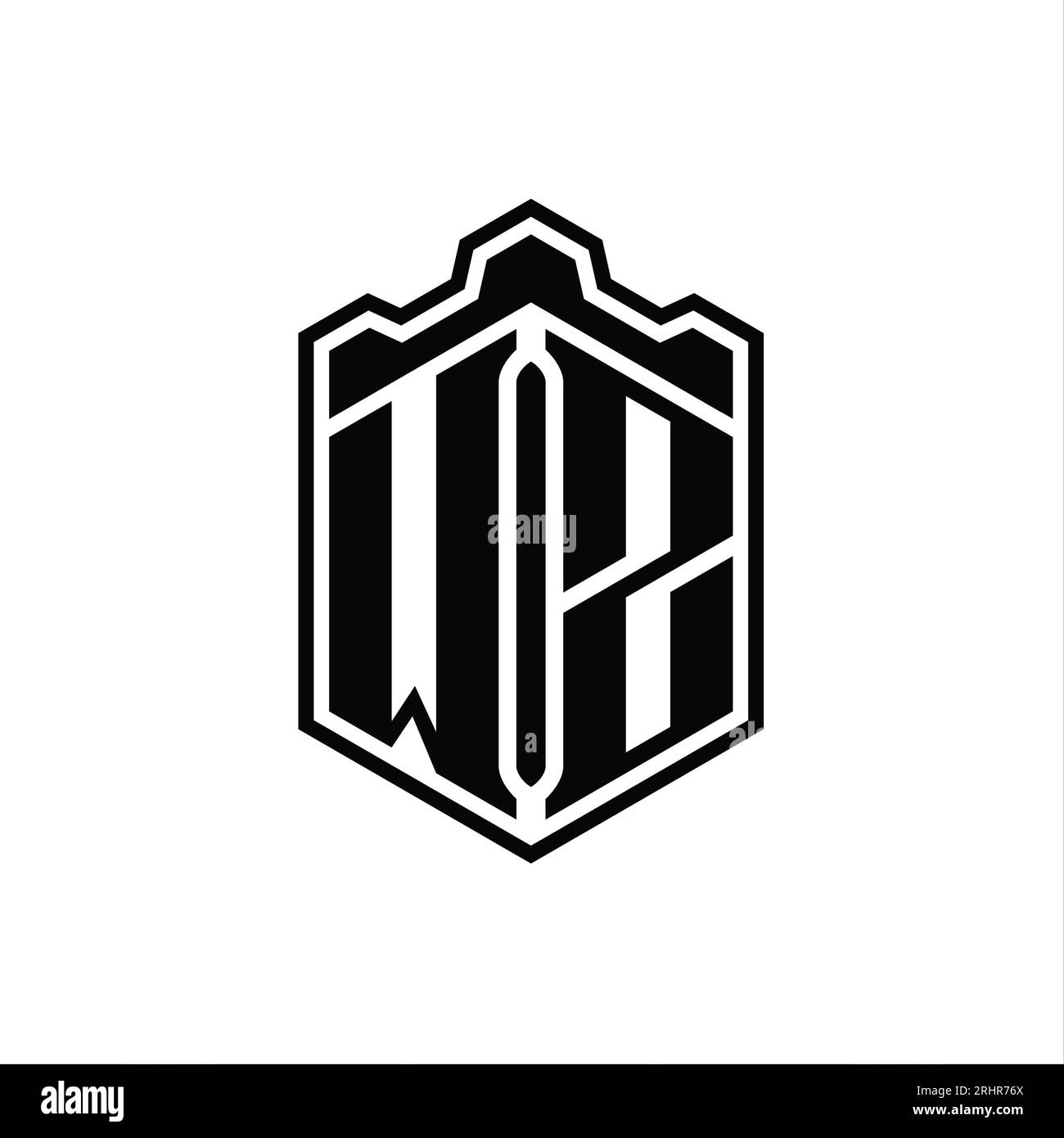 WZ Letter Logo monogram hexagon shield shape crown castle geometric ...