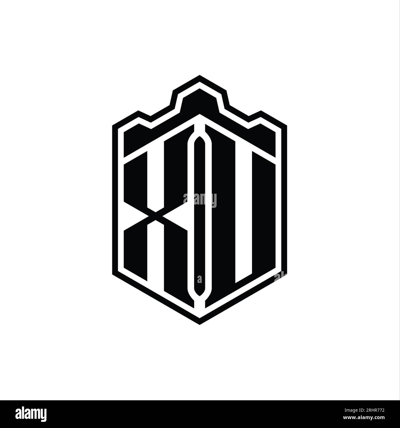 XU Letter Logo monogram hexagon shield shape crown castle geometric ...