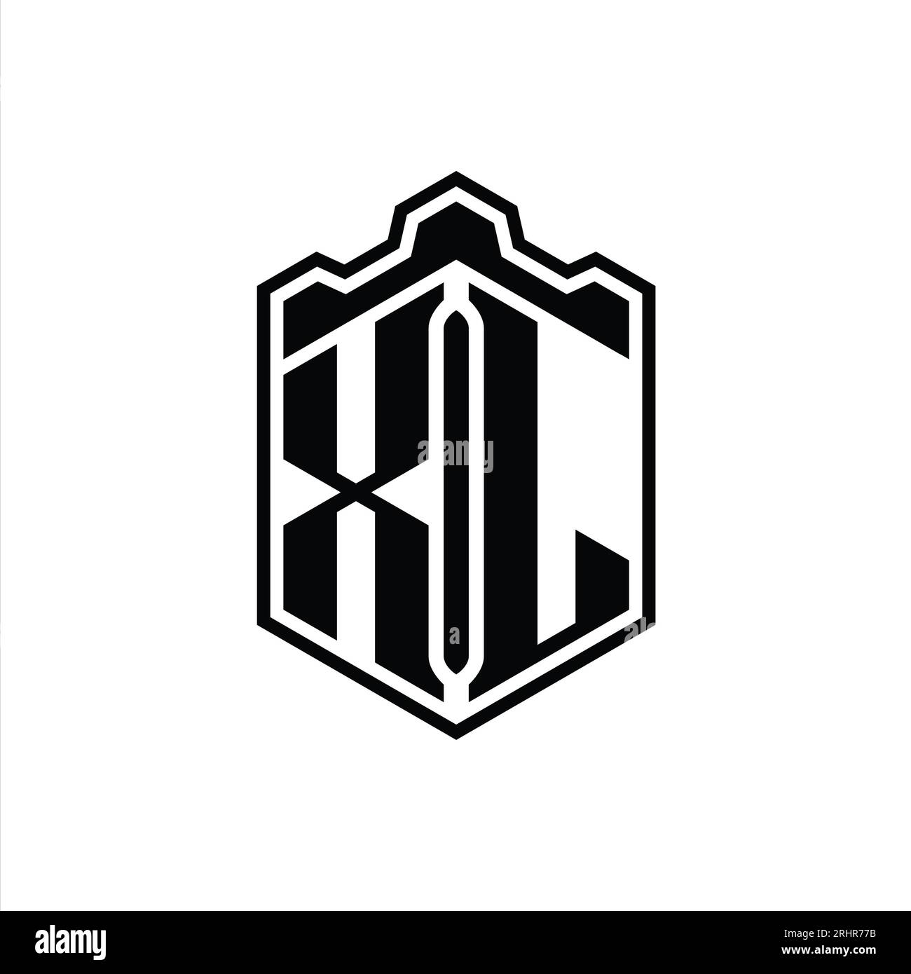 XL Letter Logo monogram hexagon shield shape crown castle geometric with outline style design template Stock Photo