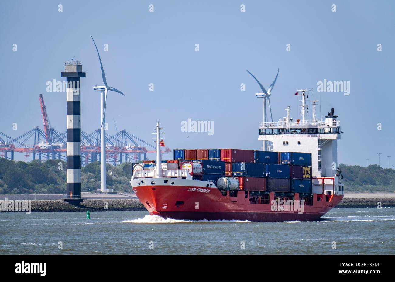 Container freighter A2B ENERGY, view from the Hook of Holland to the