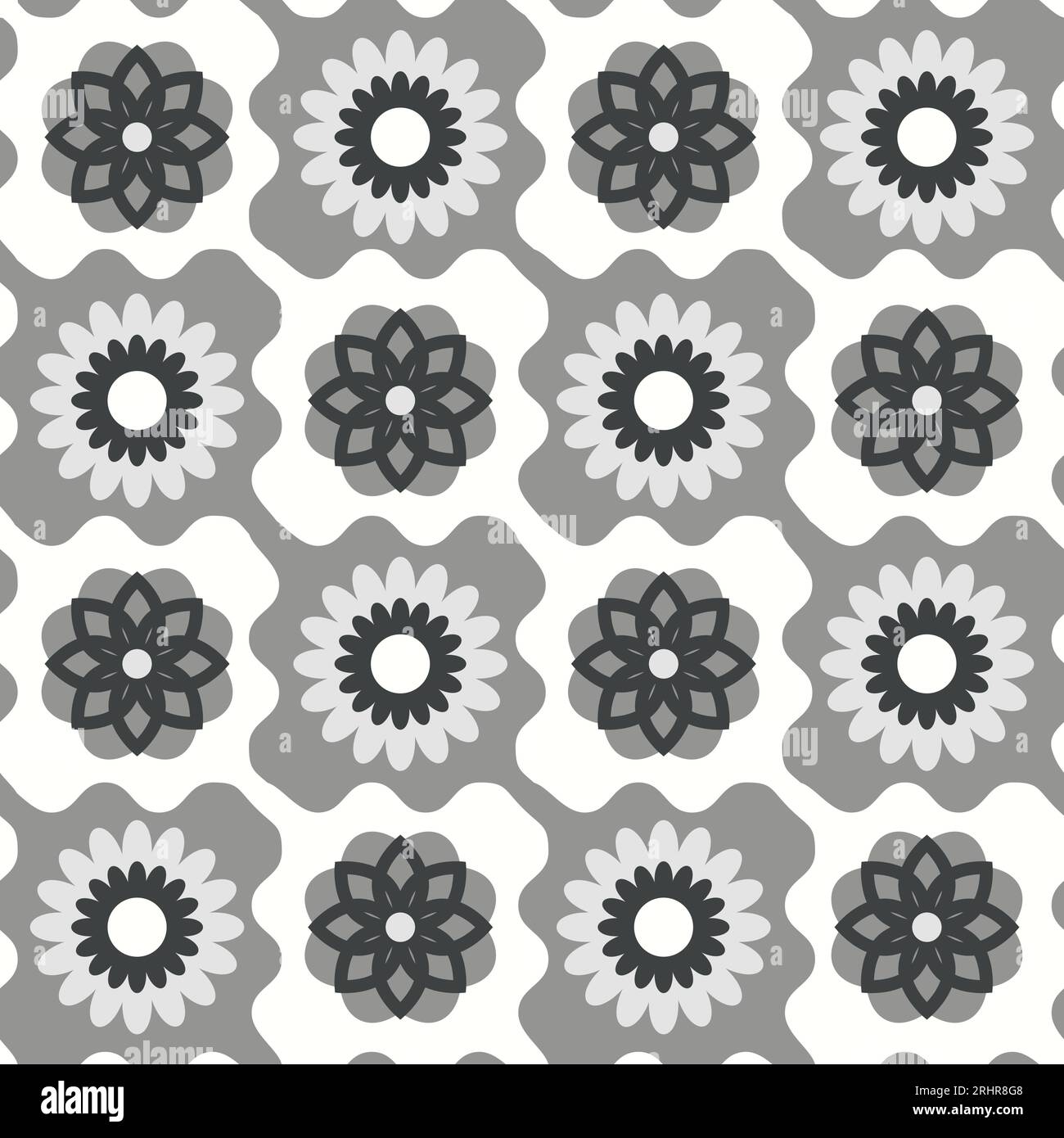 Retro floral square background granny style. Crocket knitted plaid seamless pattern patchwork flowers. Stock Vector
